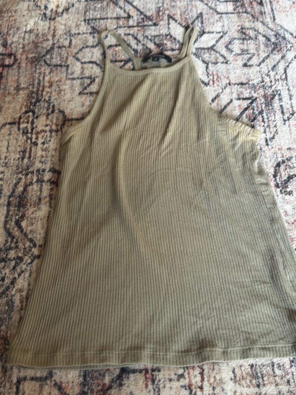 Green Ribbed Cotton Tank Top S